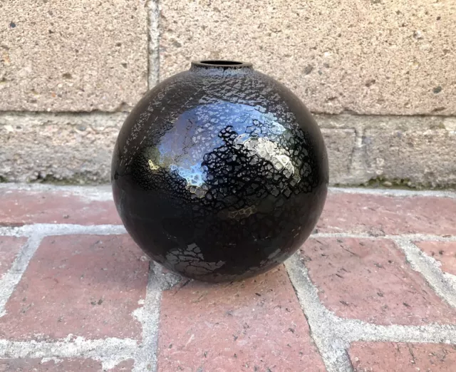 Larry Laslo Mikasa Round Glass Ball Black With Silver Flecks