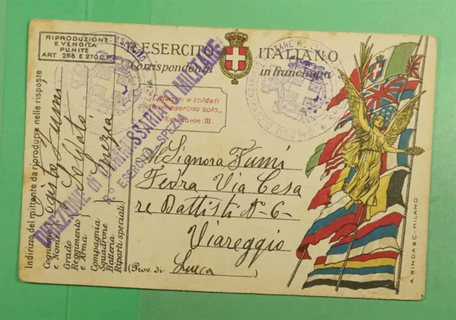 DR WHO 1918 ITALY WWI CENSORED MILITARY FREE FRANK POSTCARD j45973