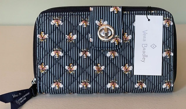 Vera Bradley RFID Turnlock Wallet BEES NAVY MSRP $70 ~ NWT