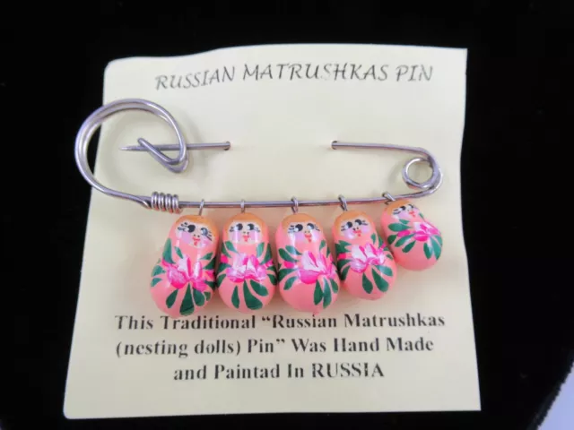 Hand Painted in Russia Matrushkas Nesting Doll Brooch Pin