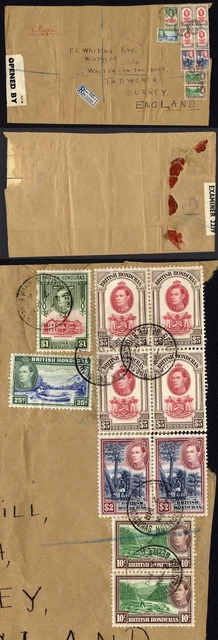 British Honduras SG155-61 2 Dollar Pair and 5 Dollar Block on a registered Front