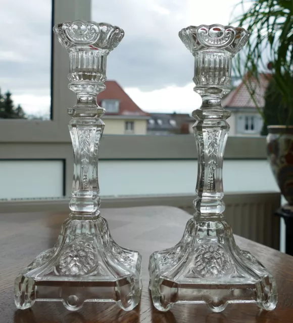 1 Paar antike Pressglas  Kerzenleuchter Art Deco um 1930 ca. 24 cm !!! 3