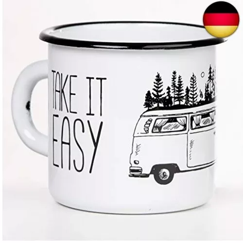 MUGSY I Emaille Tasse mit Spruch Keep it simple & Campervan Motiv, 330 ml, 3