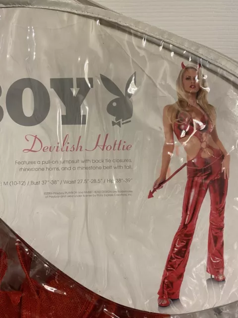 Playboy Costume Womens Red Medium Devil Devilish Hottie Horns Tail Rhinestones