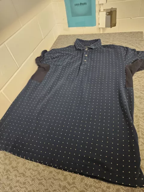 FRENCH CONNECTION Shirt Mens XL Polo Navy Blue Polka Dot Cotton 3