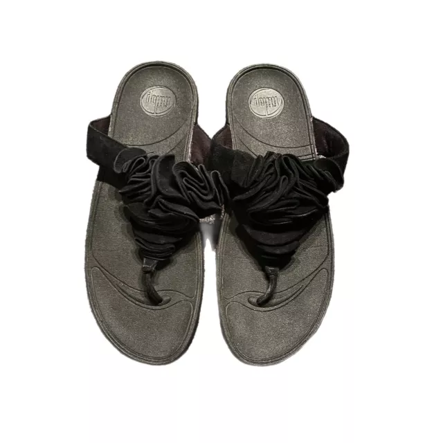 Fitflop Womens 10 Black Slip On Wedge Flip Flop Sandals