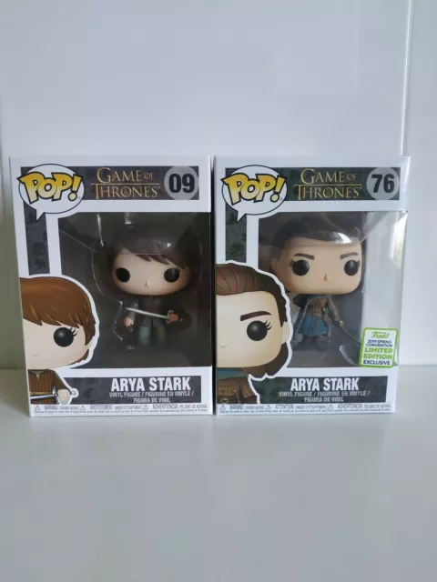 Funko Pop Arya Stark pack 2 Game of Thrones-ORIGINAL ECCC 2019-LEVES DAÑOS CAJAS