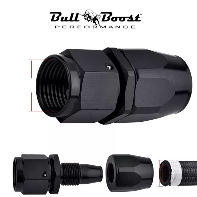 Hose End Fitting Straight Full Flow AN8 -8 AN Black Aluminum Fuel/Gas Hose Line