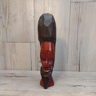 Vintage Carved Wood Rasta Man Bust Statue Jamaican Head African Tribal Folk Art