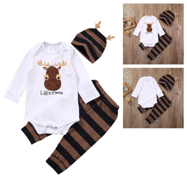 Newborn Infant Baby Girl Boy Little Moose Romper Tops Jumpsuit+Pants Outfits Set