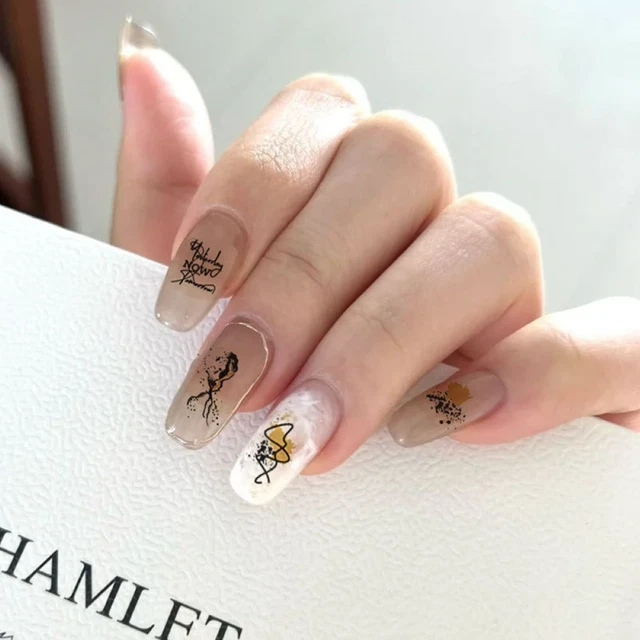 Serpent Bronzant d'or Feuille 3D Marbre Blooming Autocollants pour ongles 4