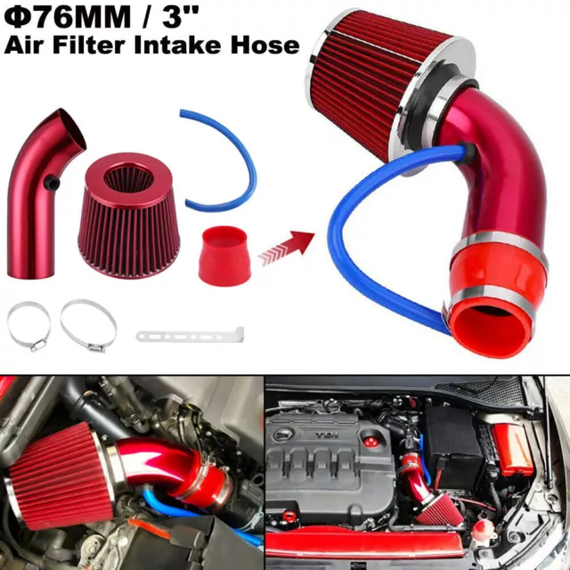 3'' Universal Airbox Sport Luftfilter Cold Air Intake Ansaug Schlauch Rot Set