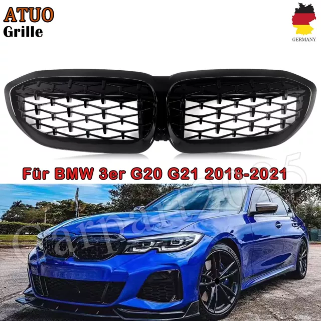 PASST FÜR BMW 3ER G20 G21 vor-LCI KÜHLERGRILL GRILL GLANZ SCHWARZ DIAMANT