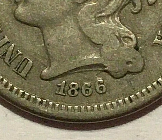 1866 1866/866 1866/6 Three Cent Nickel - VP-002 - RPD-002 - RARE VARIETY - VF