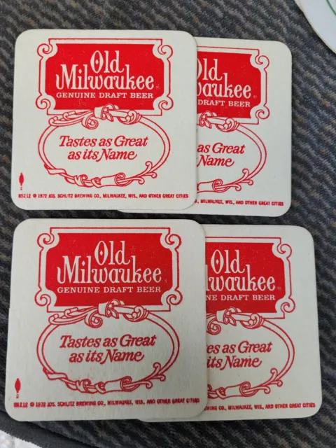 LOT OF 4 Old Milwaukee 4 INCH SQUARE BEER COASTER