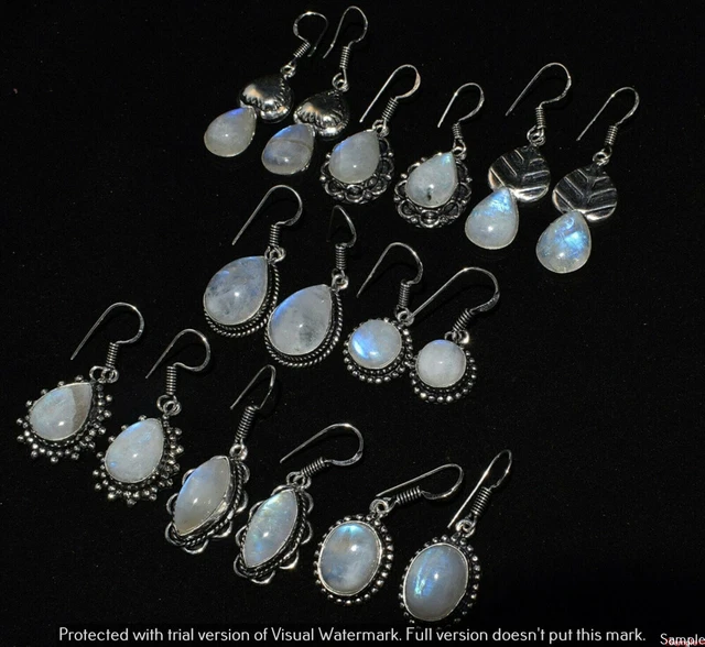 Rainbow Moonstone 40 Pair Wholesale Lot 925 Sterling Silver Earring NLE-2142