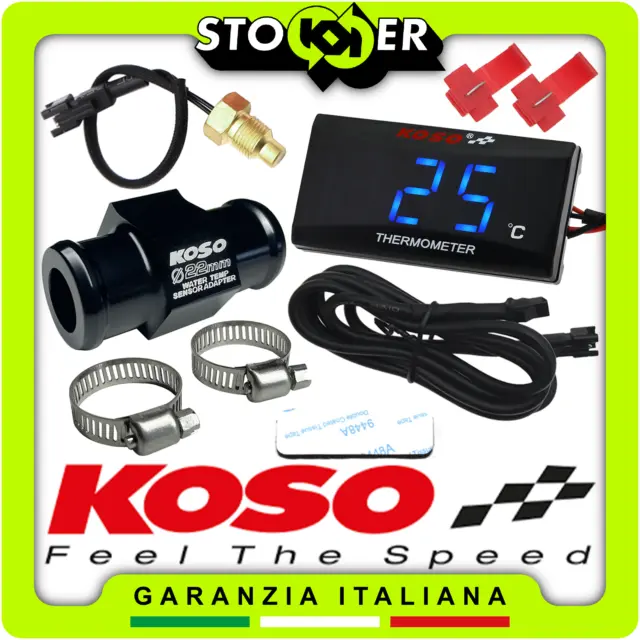 TERMOMETRO DIGITALE KOSO MOTO RACCORDO TUBO ACQUA 22mm SENSORE