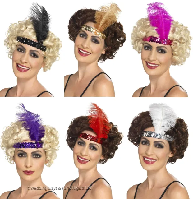 Sequin Feather Flapper Headband Headdress 20s Gatsby Girl Charleston Fancy Dress