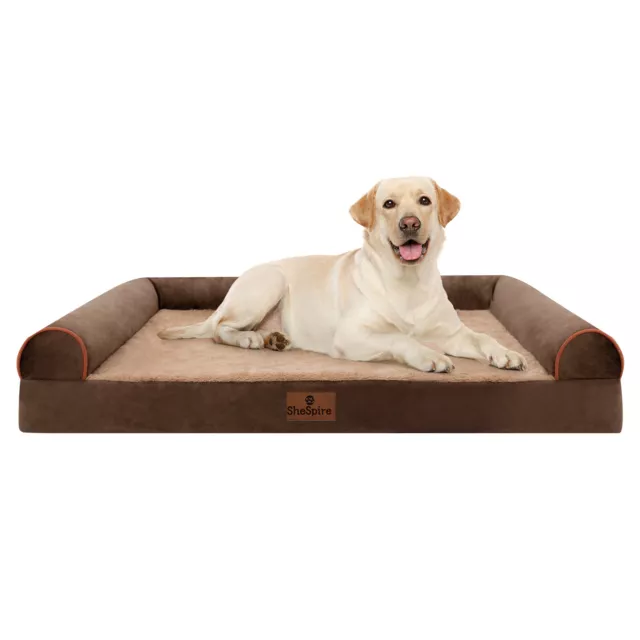 Brown Orthopedic Memory Foam Large Dog Bed Pet Sofa with Removable Bolster Cover