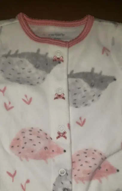 Carters Baby Girl Pink White Hedgehog Fleece Sleeper - Infant Size 6 Months -New 2