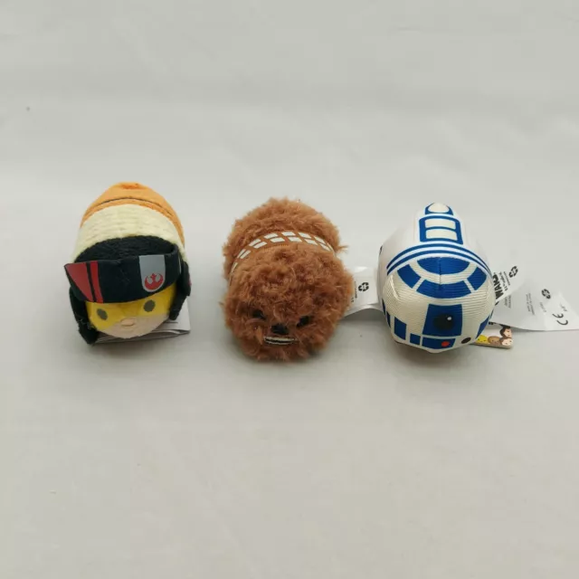 Disney Star Wars Tsum Tsum Mini Plush 3 PC Lot R2-D2 Chewbacca and Poe Dameron