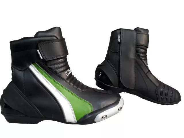 Scarpe stivali stivaletti corti bassi da per moto con protezioni e sliders verdi