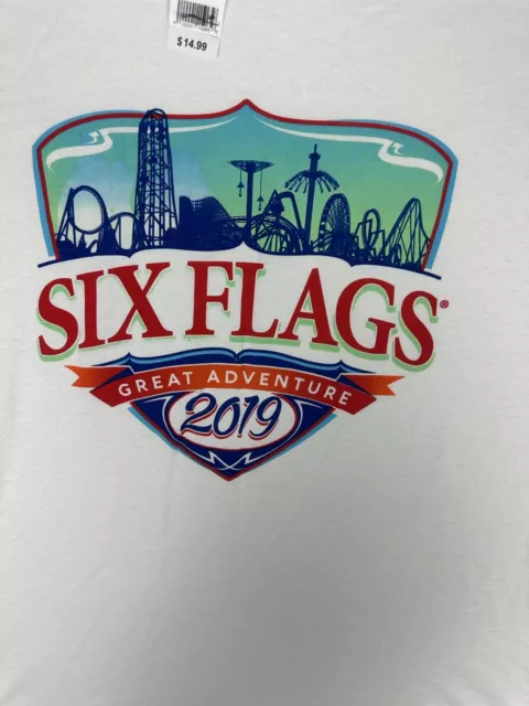 Six Flags New England 2019 2XL NWT White T-Shirt Amusement Park Merch Official 2