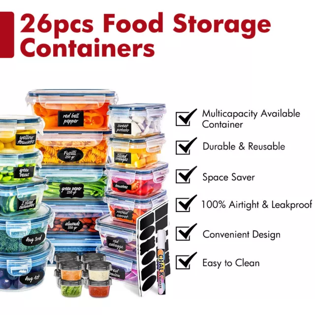 Airtight Food Storage Container Set with Lids 52 PC Set BPA Free Plastic Food US