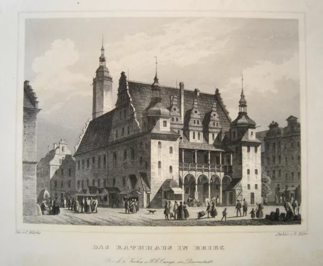 Brieg Brzeg Rathaus Polen Polska Schlesien Slak alter Stahlstich 1844 2