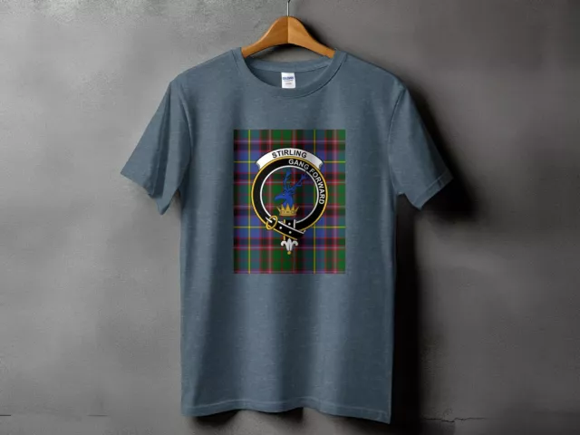 Stirling Clan Crest Tartan T-Shirt, Scottish Heritage Apparel