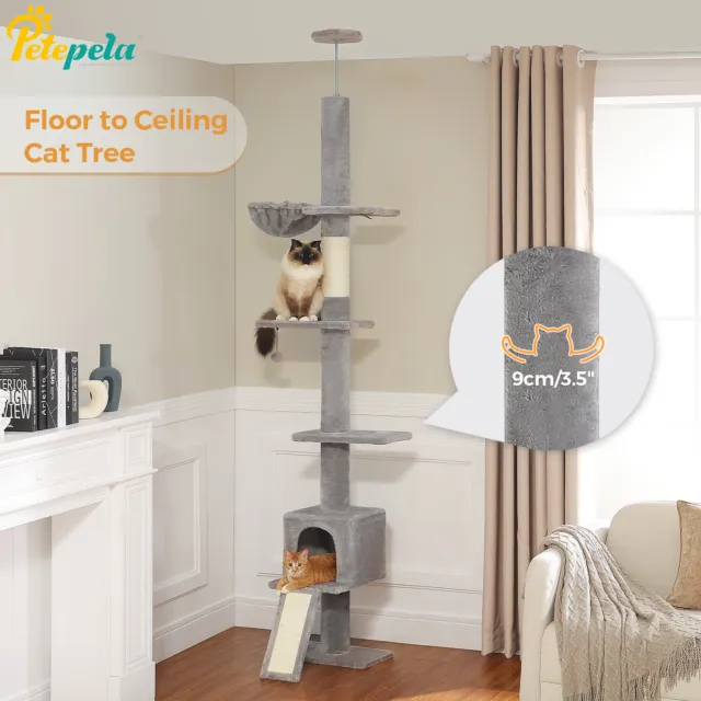 PETEPELA Cat Tree Tower Scratching Post Floor to Ceiling Cat Condo House Bed Toy
