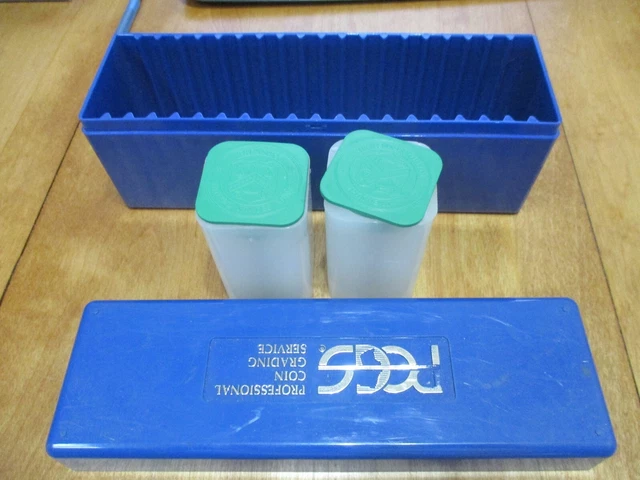 PCGS Silver Eagle Blue Storage Box US Mint Green Top Tubes