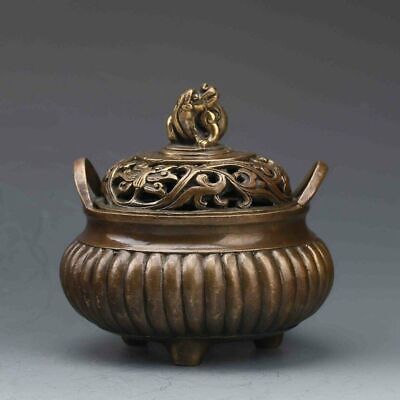 Old Chinese Bronze Hand-Carved Incense Burner Ming Dynasty XuanDe Mark