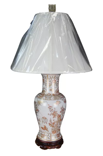 Vintage Chinese Porcelain Table Urn Lamp Chinoiserie Cherry Blossom Birds 32"