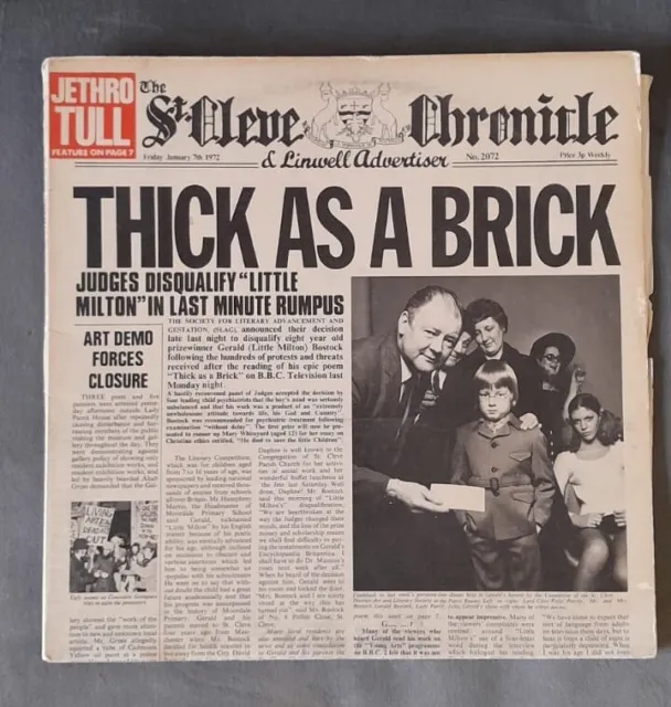 Jethro Tull Thick As A Brick Newspaper Cover 1972 Reprise Vinyl Record MS 2072