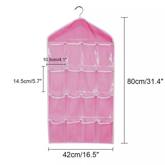 16 Pockets Clear Hanging Bag Socks Bra Underwear Rack Hanger Storage Organizer