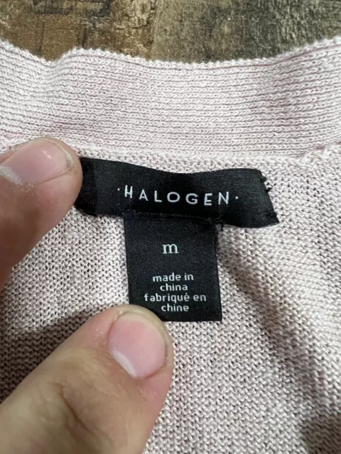 Halogen Womens Sweater Medium Pink Linen Blend Open Front Long Casual Cardigan 2