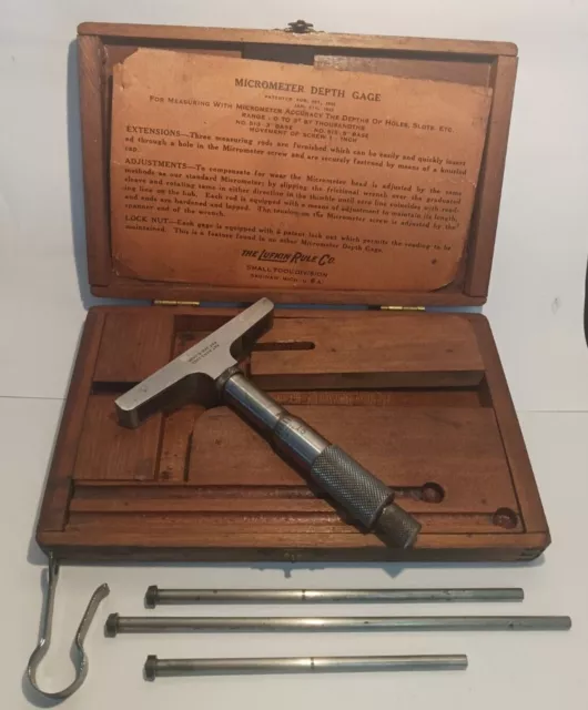 Vintage The Lufkin Rule Co. No. 513 Micrometer Depth Gage Set W/Box