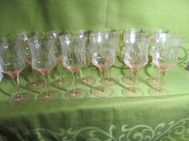 Pink Depression Glass TWELVE Wine Stems Optic