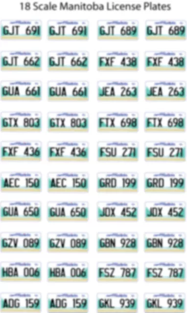 Manitoba License Plate Decals For 1:18 Scale Cars