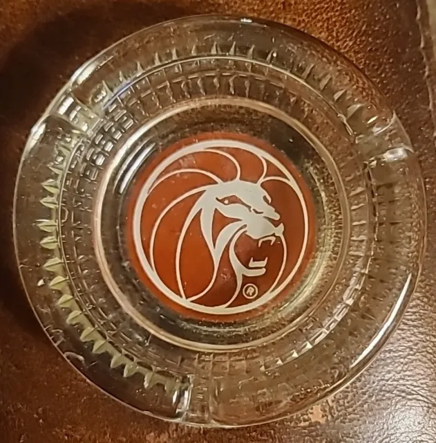 Vintage Las Vegas MGM Grand Casino Hotel Advertising Glass Ashtray - Lion Head