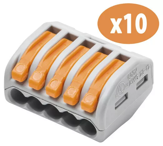 Lot de 10 bornes de connexion 5 entrées - WAGO