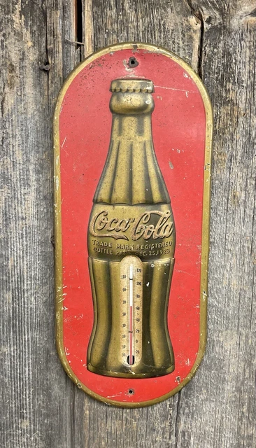 Vintage 1930s Embossed Coca Cola Bottle Advertising Thermometer Sign