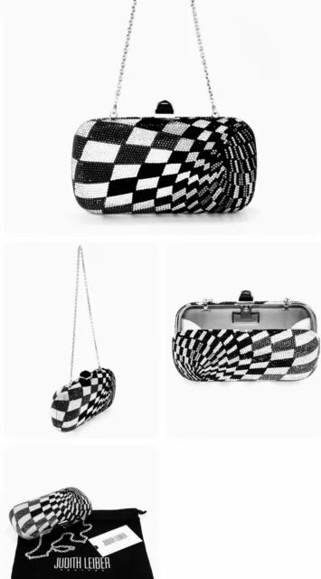 JUDITH LEIBER SOAP DISH Black & Silver Swarovski Crystal Leather Handbag $3995. 2