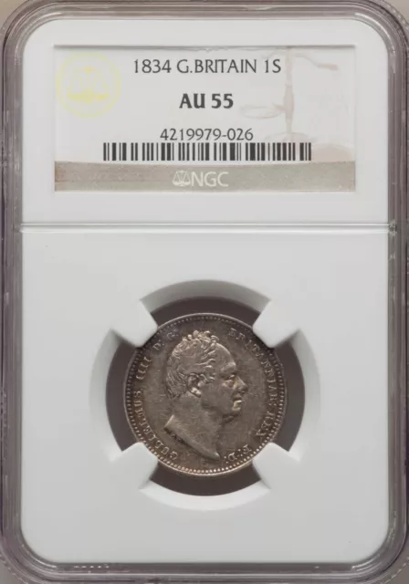 England William Iv 1834 1 Shilling Coin, Ngc Certified Almost Uncirculated, Au55