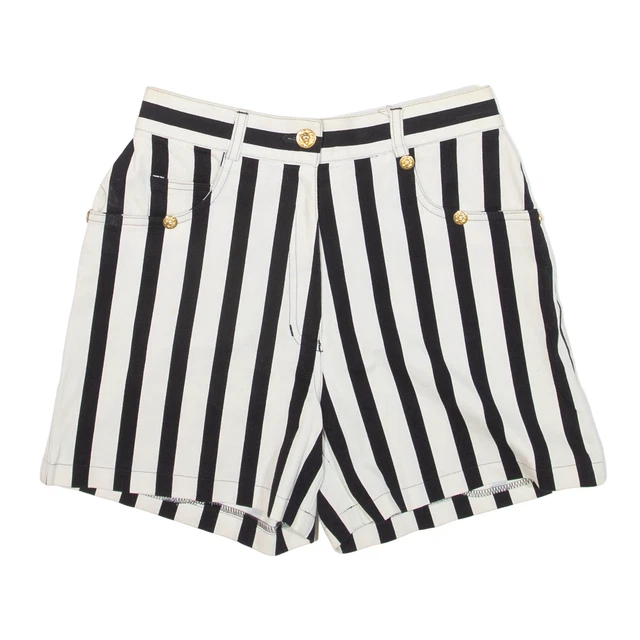 COME ON pantaloncini casual neri a righe regolari donna UK 10 W24