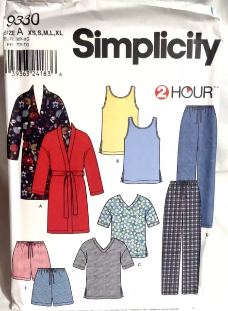 Simplicity 9330 Sz XS S M L XL Pattern UNCUT Robe Unisex Belt PJ Pajama Pant Top