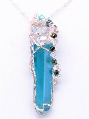 Beautiful, Genuine, Brasilian Aqua Aura Crystal, With Herkimer Diamond Necklace