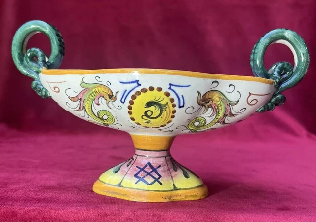 Paire De Vases Italiens Antique Céramique Peinte - Décor Chèvre - Signés