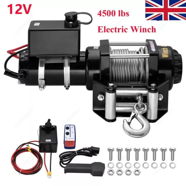 12v Electric Winch Steel Cable 4500lbs Heavy Duty ATV Trailer Boat Recovery